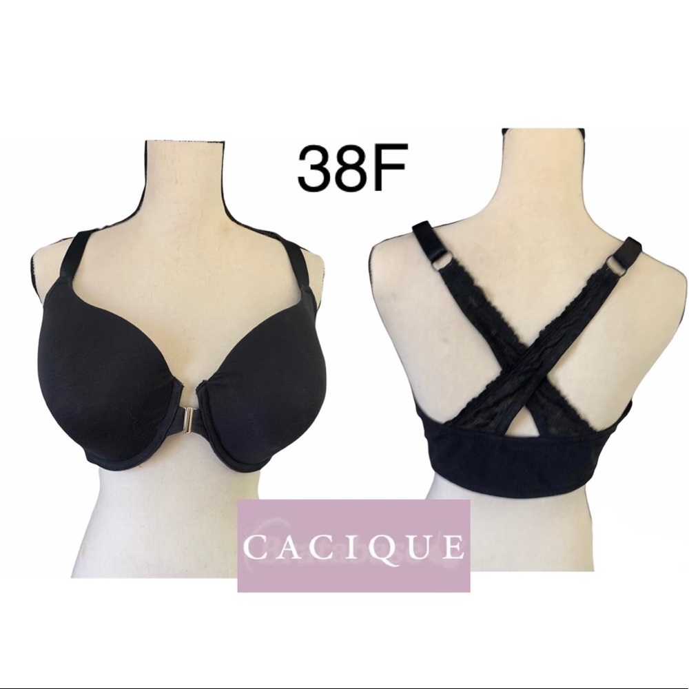 Cacique Black Lightly Lined Front Close T Shirt Support Bra 38F